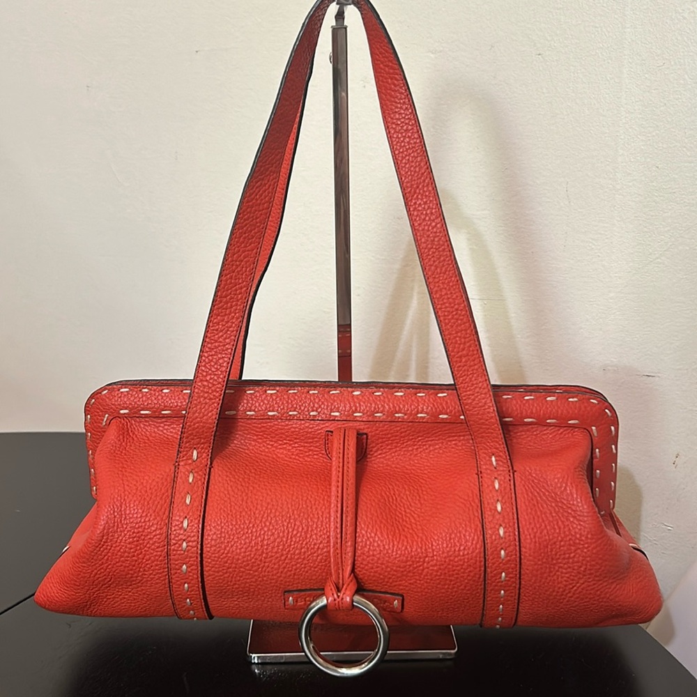 BCBGMaxAzria Contrast Stitching Leather Shoulder Bag